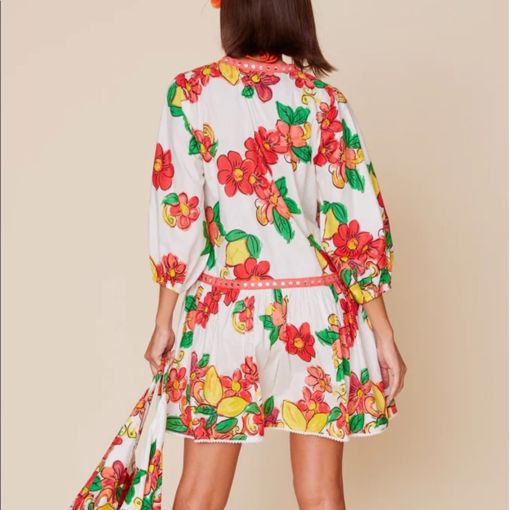 Moda Posa Floral Dress Printed Throw On Sundress in White Citrus Floral Size M - Picture 2 of 5